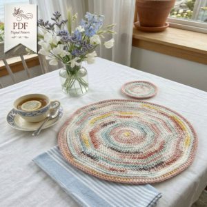 Round Crochet Placemat and Coaster Set Pattern | Farmhouse Table Decor, Spiral Design (PDF)
