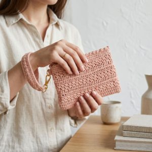 Handmade Crochet Cotton Wristlet Pouch, Zipper Bag, Everyday Clutch, Minimalist Organizer